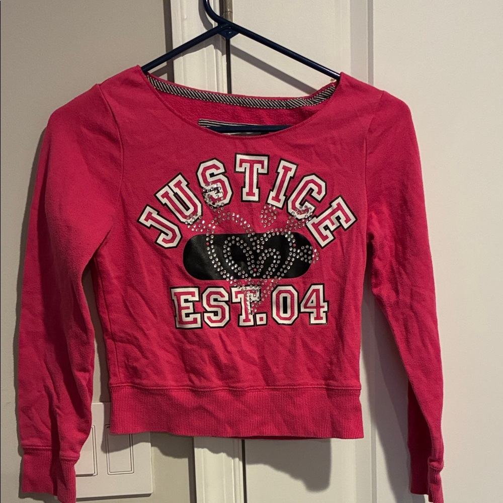 Justice Graphic Sweatshirt with Rhinestone Heart